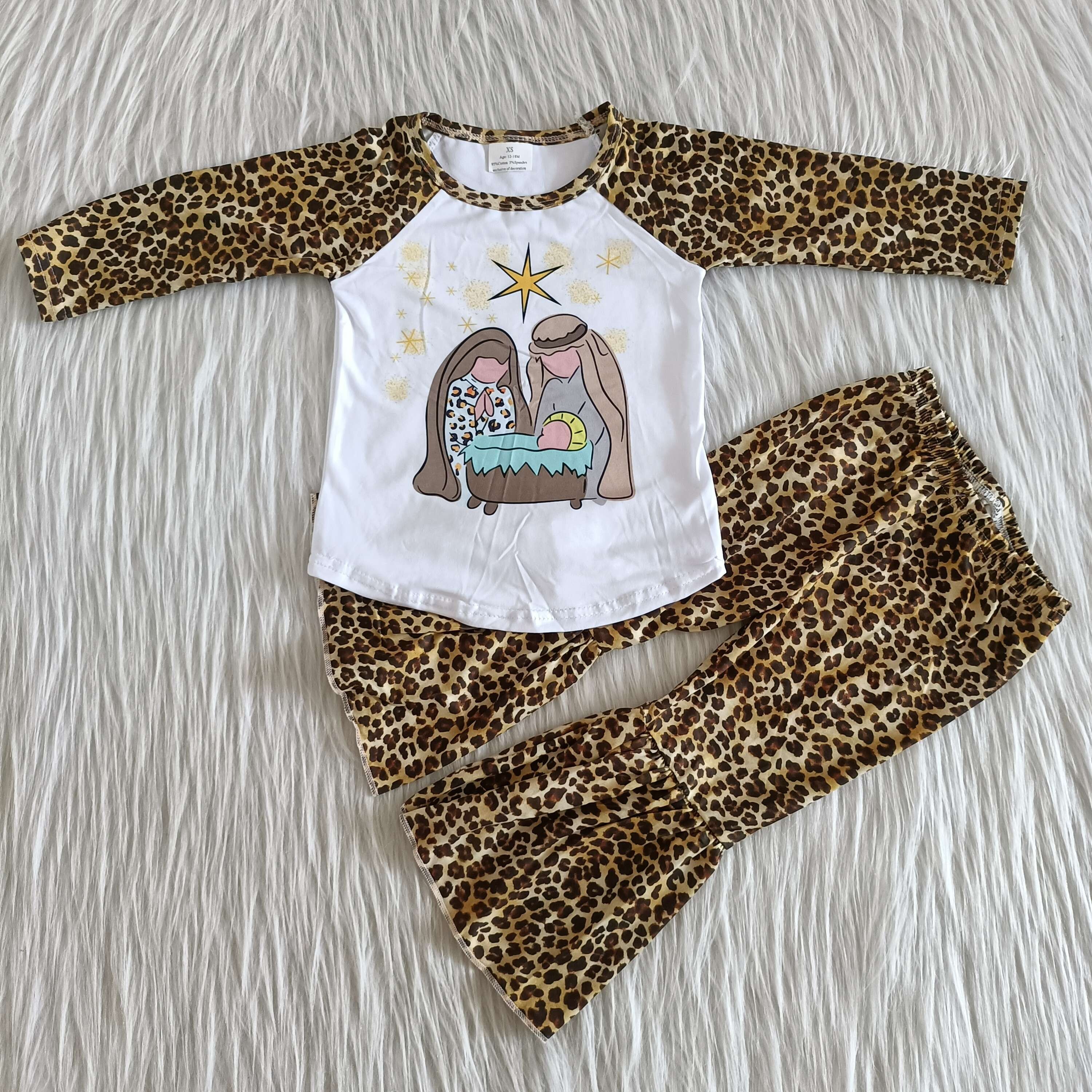 Baby girls leopard print long sleeve top set, kids boutique outfit, designer clothes