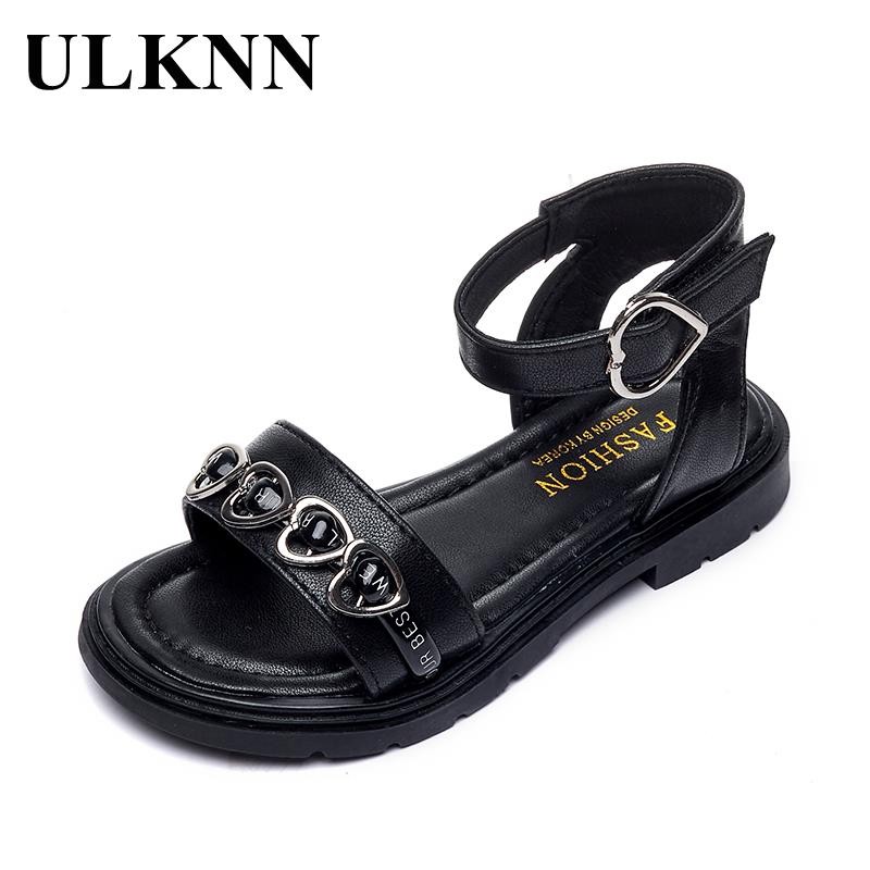 Girls sandals students black sandals children new non-slip shoes wholesale baby princess love outdoor fashion sandals flat shoes