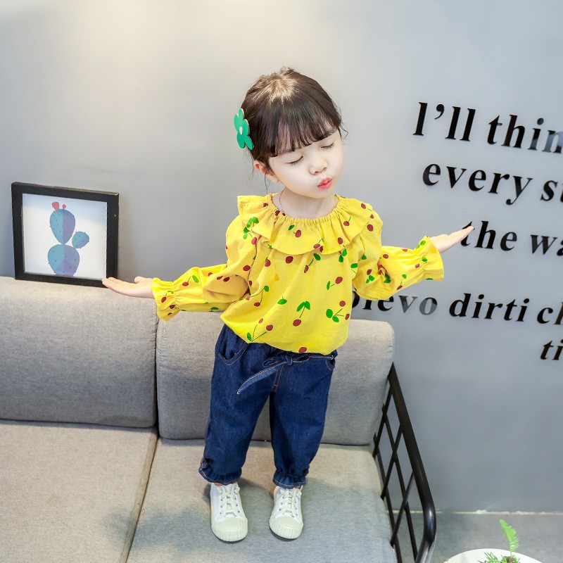 2022 Baby Girls Clothing Sets Infant Fashion Spring Autumn 2pcs Sweet Full Cherry Print Clothes+Pants Children Tracksuits