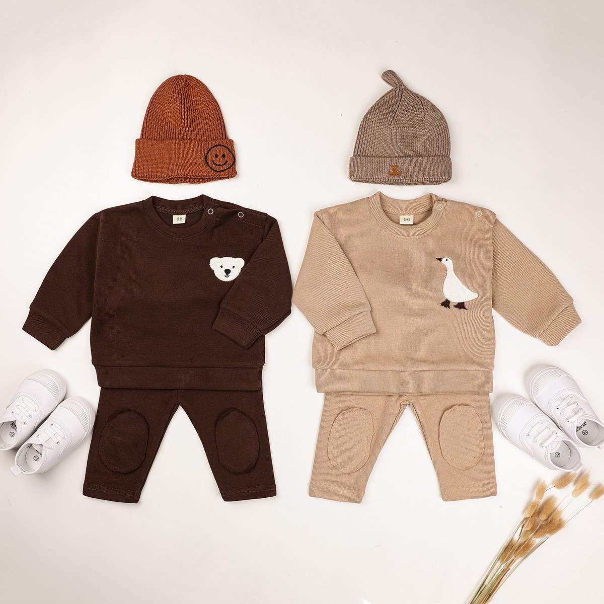 0-24M Newborn Baby Girls Boys Clothes Set Outfit Little Bear Goose Embroidery O-Neck Tops + Long Pants Kids Clothes 2022