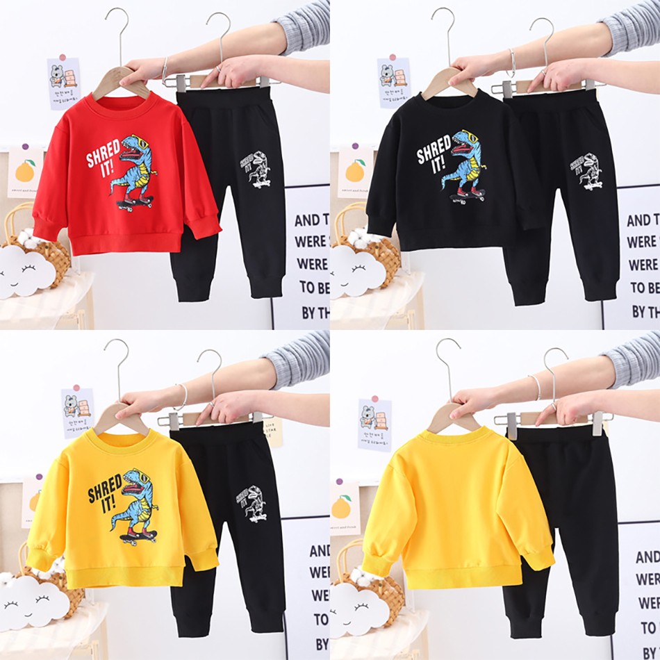 Baby Dinosuar Clothing Sets Boys Cartoon Long Sleeve Sweatshirt Tops Toddler Kids Girls Pants Suit Children Outfit