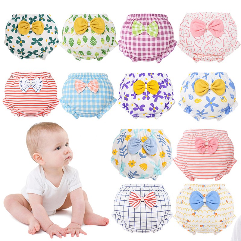 Cute Baby Pants Pants Bow Cloth Diaper Reusable Infant Cotton Nappy Cloth Kids Training Pants Wear Outside for 1-3 Y