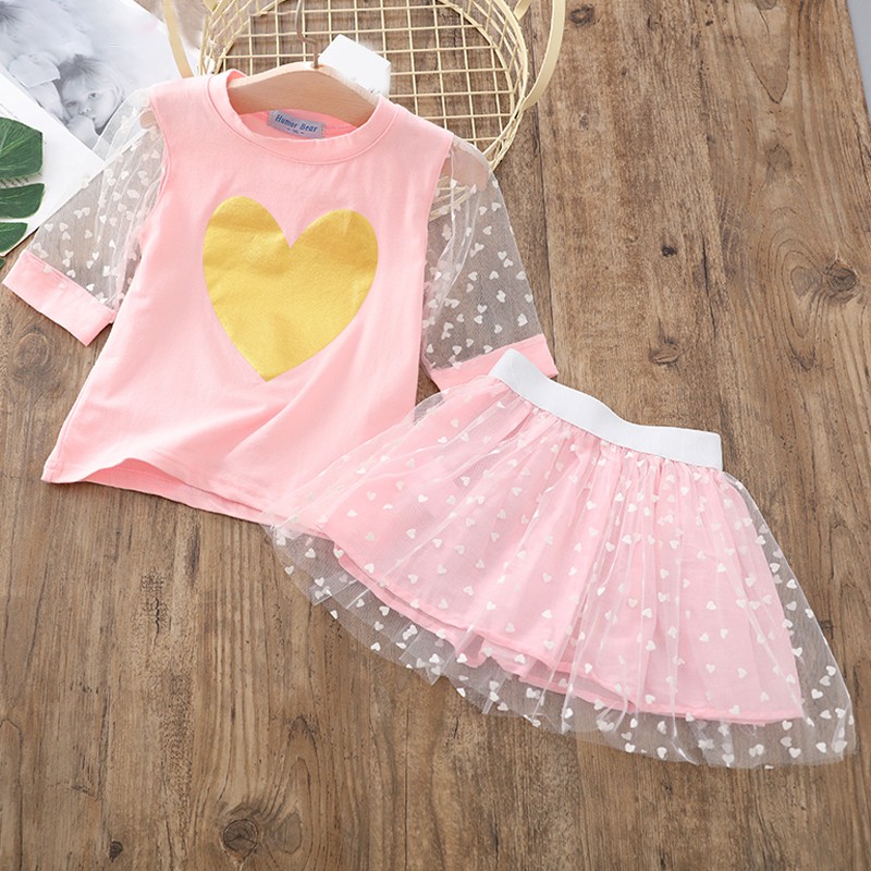 Summer Children's Clothing Blouse + Skirt Heart Print Suit Girl Clothes Girls Clothes Girls Clothes