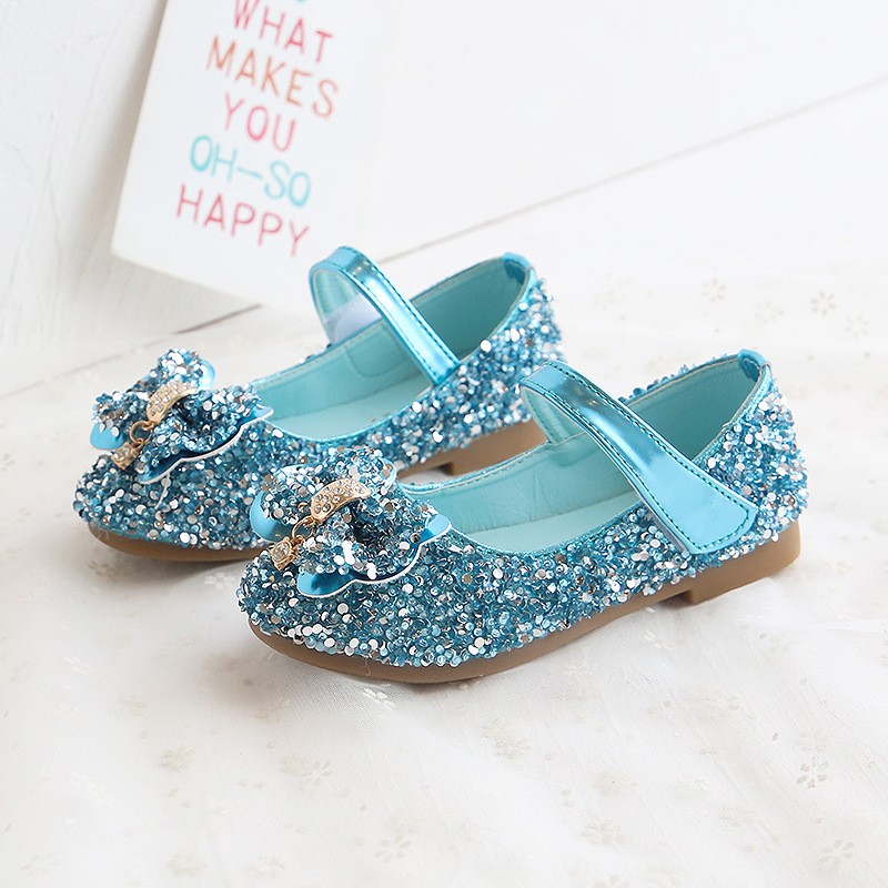 Fashion girls princess shoes bow sequins leather children shoes 2022 new spring wedding party dance round makeup mirror for kids