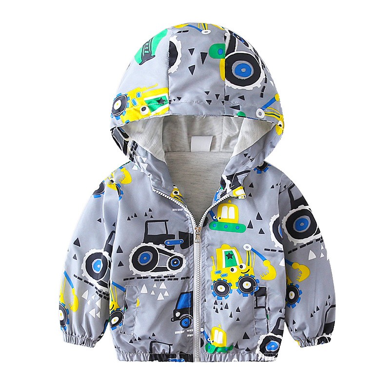 Spring Autumn Kids Clothes Boys Jackets Children Hooded Zipper Windbreaker Toddler Boys Car Dinosaur Waterproof Hoodies for Boys