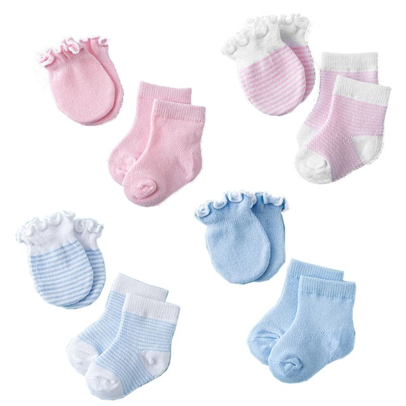 4 Pairs/Set Newborn Baby Socks Gloves Anti-scratch Breathable Gloves Stocking