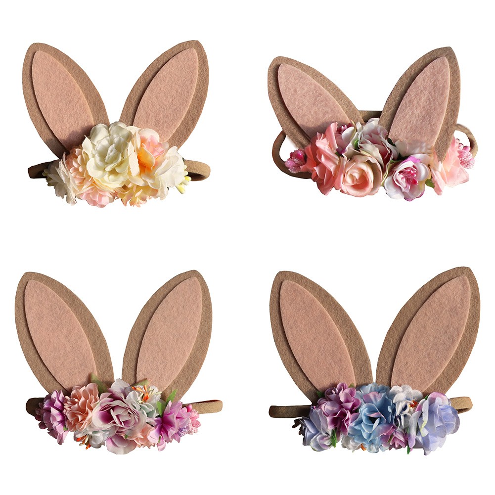 Baby Wide Bunny Ear Floral Headbands Photography Prop Lacehair Bows Bands For Babies Infant Hairbands Hair Accessories