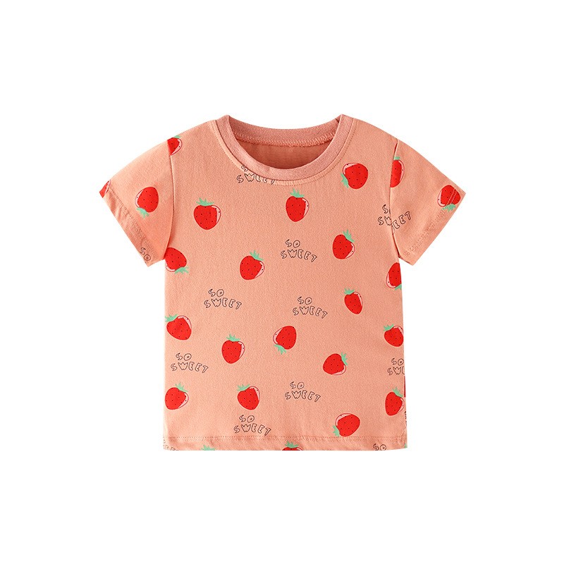 Summer Kids Girl Clothes Baby Strawberry Round Neck T-shirt Tops for Toddler Girls Baby Cloth Tee Outfits Casual Sports T Shirts