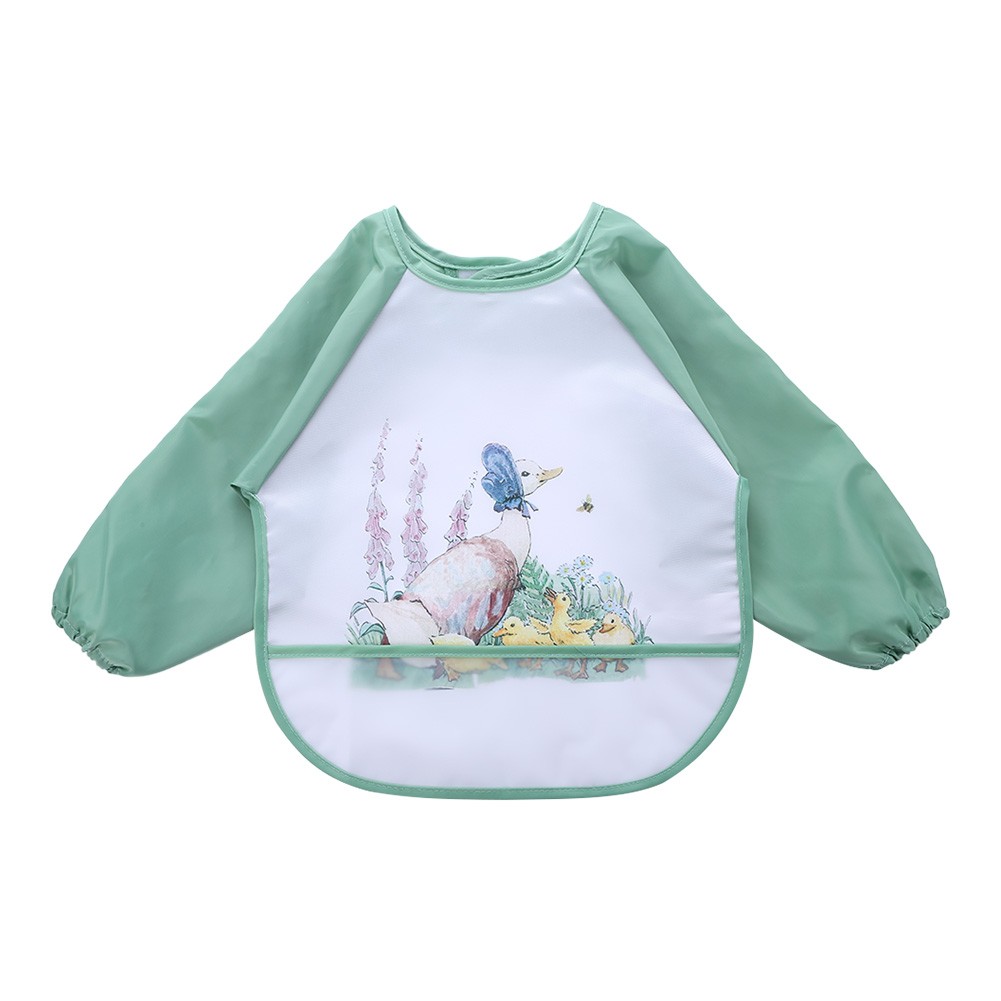 Long-sleeved waterproof baby bibs, cute animal, ergonomic curve design, burp board, smoky