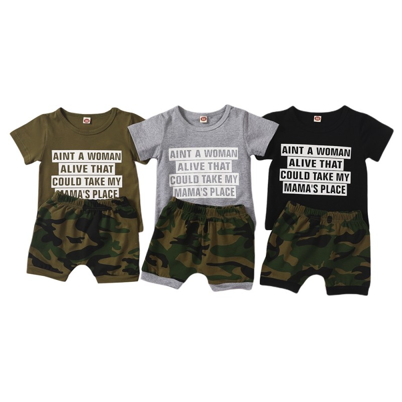 Summer Children Boy Letter Print T-shirt + Shorts Set Summer Camouflage Kids Boys Clothes Sets Baby Sets 1-3 Years For Baby