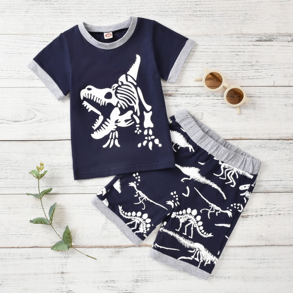 Etosale Children's Clothing 2pcs/set Cute Cartoon Boys Clothes Set Boys Dinosaur Short Sleeve Shorts Set Casaul Suit 1-6 Years