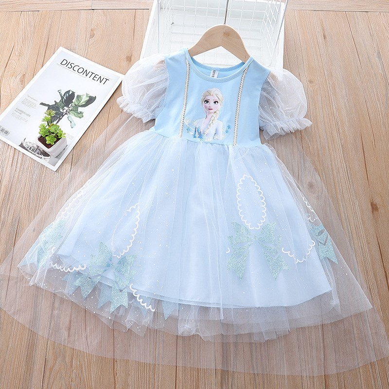 Baby Frozen Elsa Summer Dresses Girls Korean Outfits For Party Newborn Baby Lace Mesh Outfit Toddler Birthday Outfits