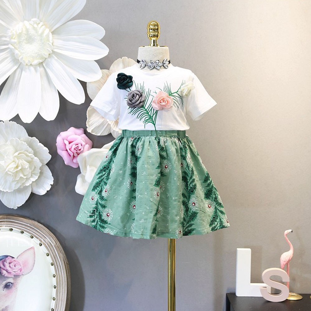 2022 New Fashion 2 Pieces Sets For Kids Floral Lovely Kids Clothes Summer Short Sleeve Kids Print Girls Outfits