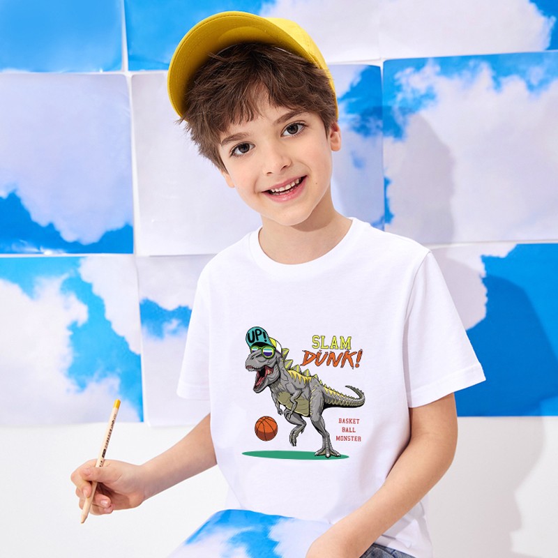 2022 Fashion Boys and Babies' Short Sleeve T-shirt Boys T-Rex Crewneck Dinosaur T-shirt Cotton Tops Tees Summer Clothes