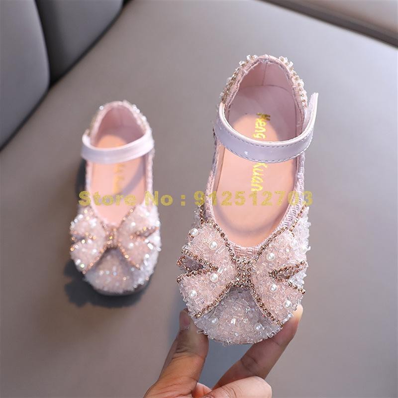 New Hot Sale Girls Bow Princess Sequins Rhinestone Children Dance Spring Autumn Flats Kids Shoes