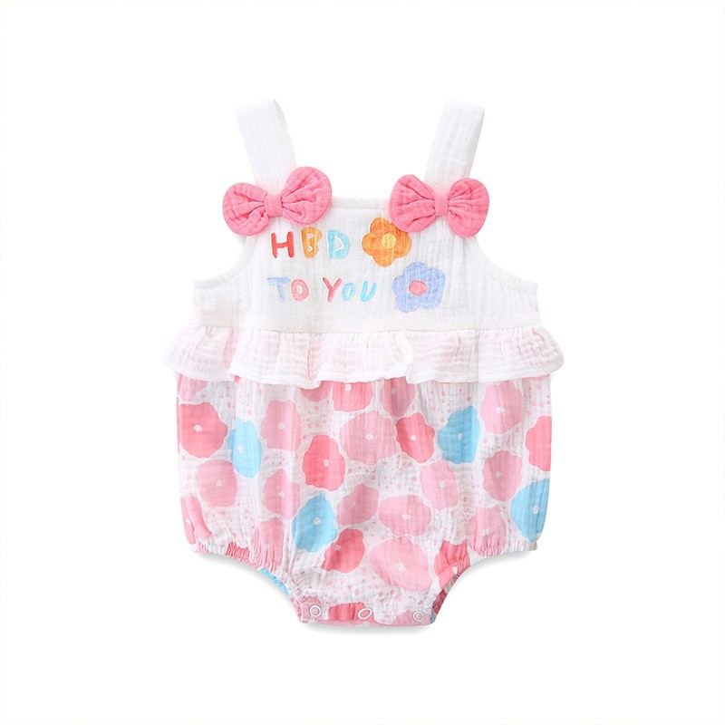 LAUDKA 0-24M Summer Newborn Girls Underwear Baby Jumpsuits Printed Bowknot Cotton Princess Party Clothes For Newborn Baby 2022