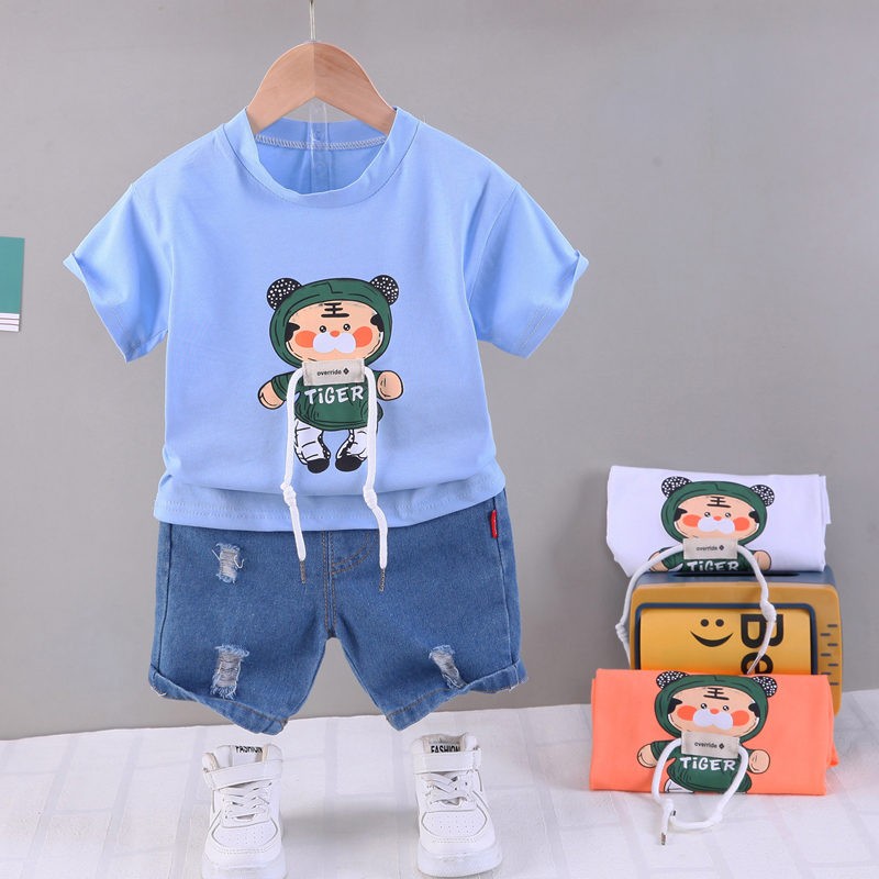 Summer Baby Boys Girls Cotton Clothes Cartoon Crop Tops 2pcs/set O-Neck Baby Clothes Set Toddler Tracksuit