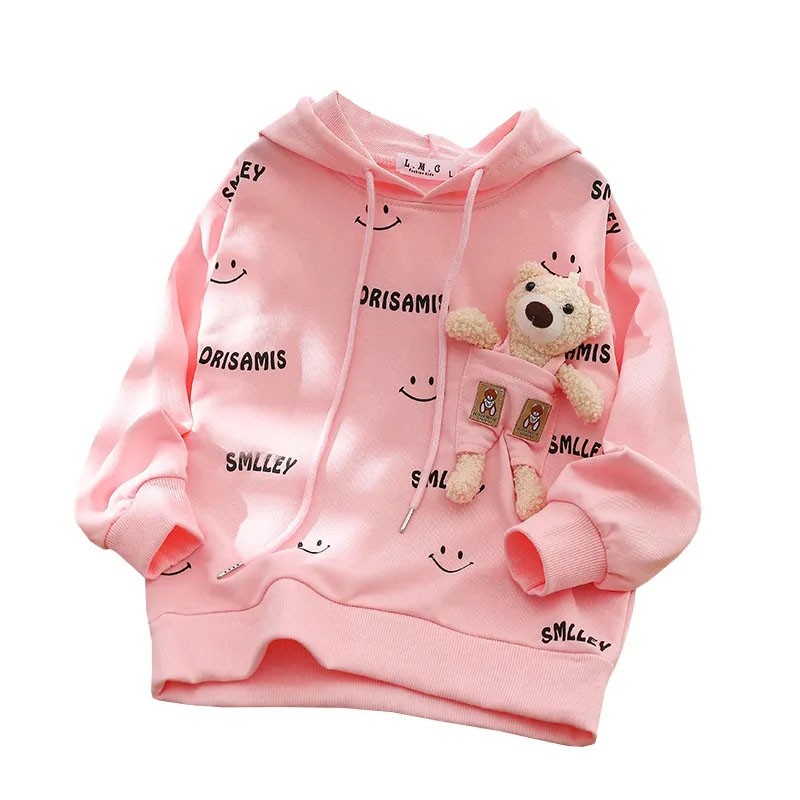 Spring and autumn cotton blend girls hoodie new 2022 Korean version sweet little bear style print casual children's clothing