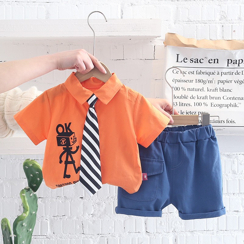 Summer Cotton Baby Boy Clothing Sets Infant Birthday Formal Party Clothes Suit T-shirt Pant Children's Clothing