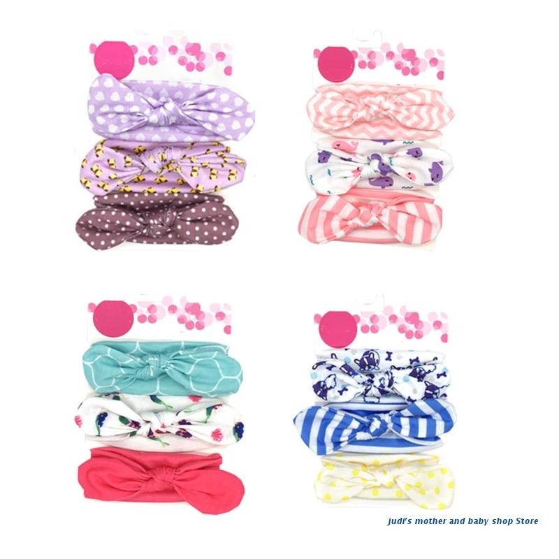 67JC 3pcs Lovely Baby Girls Cotton Hair Bows Headbands Elastic Cute Hair Band Hair Accessories For Toddlers Infant