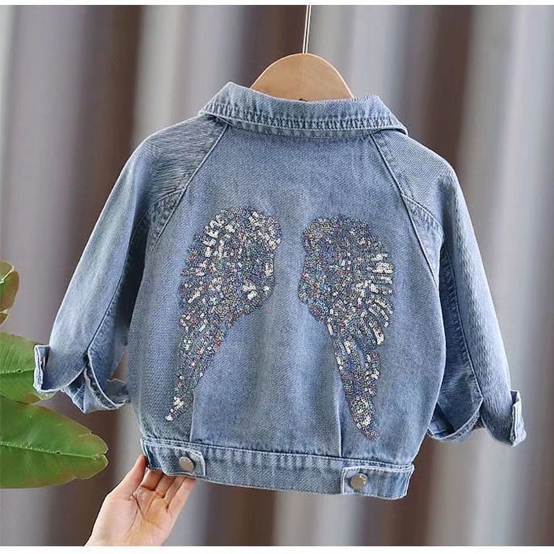 Spring Autumn 1-5year Children Denim Jackets Trench Jean Sequins Jacket Girls Kids Clothes Baby Lace Coat Toddler Casual Outerwear