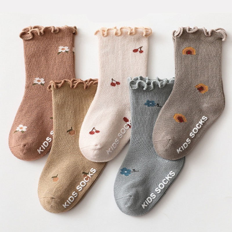 Floral Embroidery Mushroom Edge Socks Baby Socks Cotton Knit Kids Knee High Socks for Toddler Girls Children Tube Socks