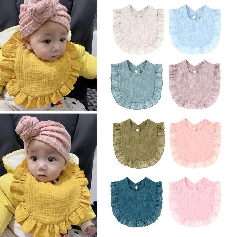 1pc Cute Boy Girls Lace Bibs Soft Cotton Adjustable Lace-up Baby Bib Burp Cloths For Babies Feeding Saliva Towel