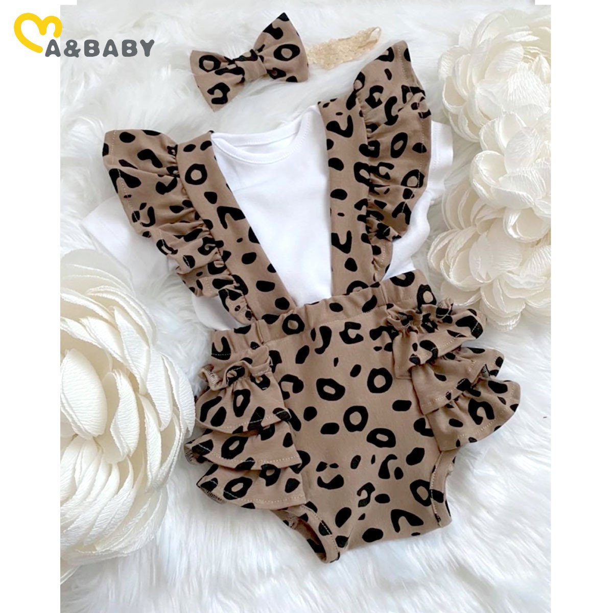 Ma&Baby 0-18M Newborn Infant Baby Girl Clothes Set Summer Knitted T-shirt Ruffle Leopard Shorts Overalls Outfits Costumes D01