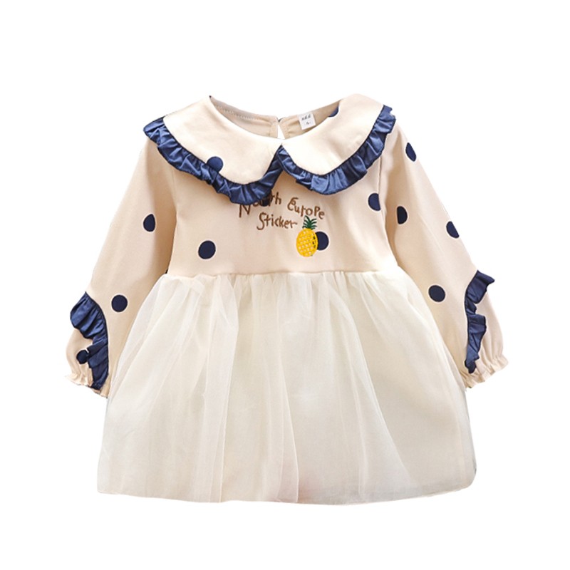 Cute Soft Cotton Baby Girls Clothes Doll Collar Polka Dot Embroidery Mesh Stitching Kids Picnic Birthday Special Offer