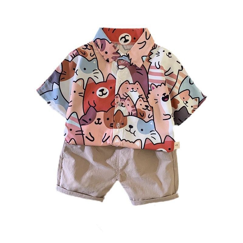 Summer Boy Sets Fashion Cartoon Graffiti Printing Unisex T-shirts and Pants 2pcs Children's Clothing Boys Casual Clothes Suits