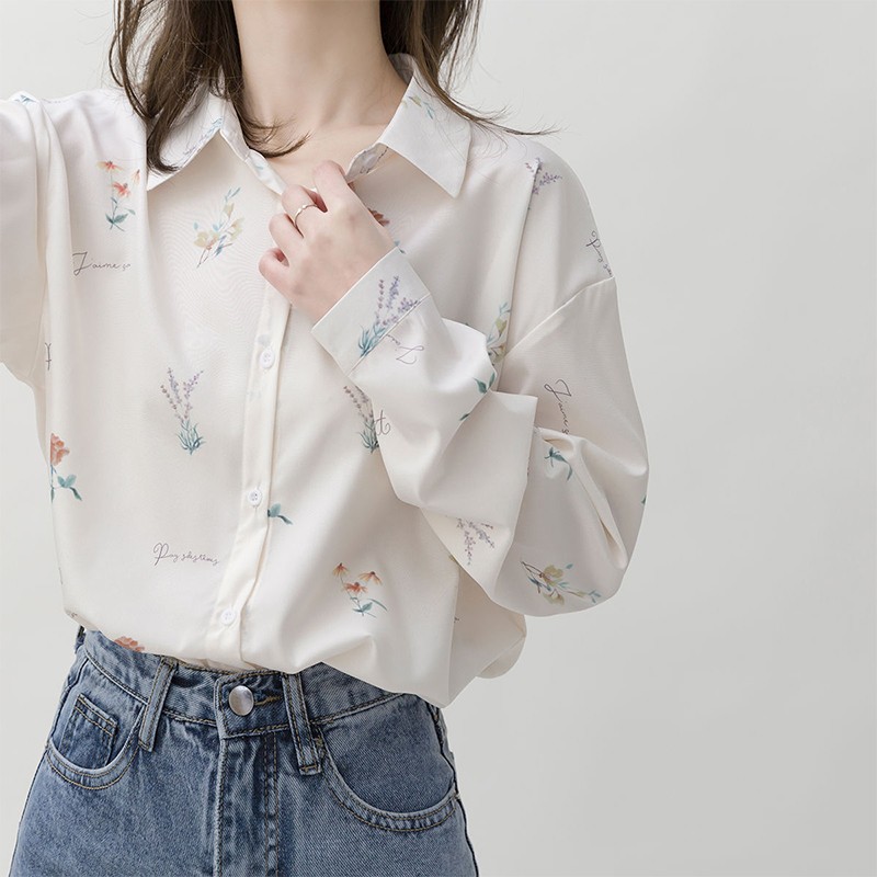 Sweet Flower Summer White Shirt Women Blouse Design Top Elegant Outerwear Long Sleeve Chiffon Female Shirt FLL0803