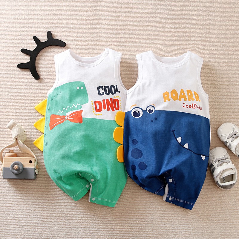 jumpsuit for boy baby girl summer sleeveless vest one piece newborn baby cartoon crawling suit new cartoon dinosaur cotton clothes