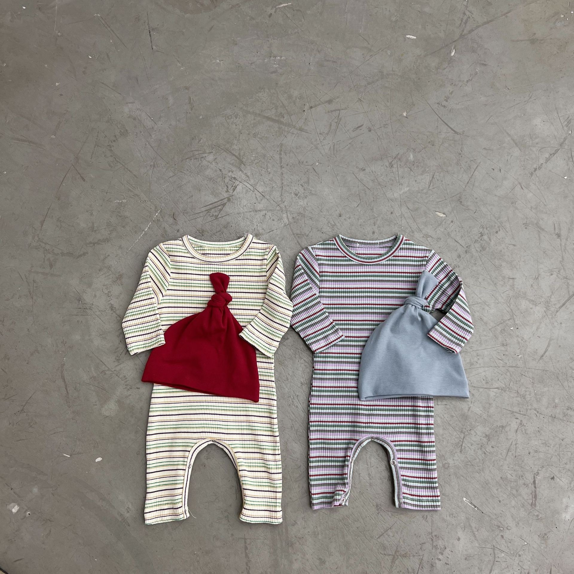 New Spring 2021 Baby Elastic Rompers Long Sleeve Striped Jumpsuit Baby Girls Cotton Clothes 0-24M