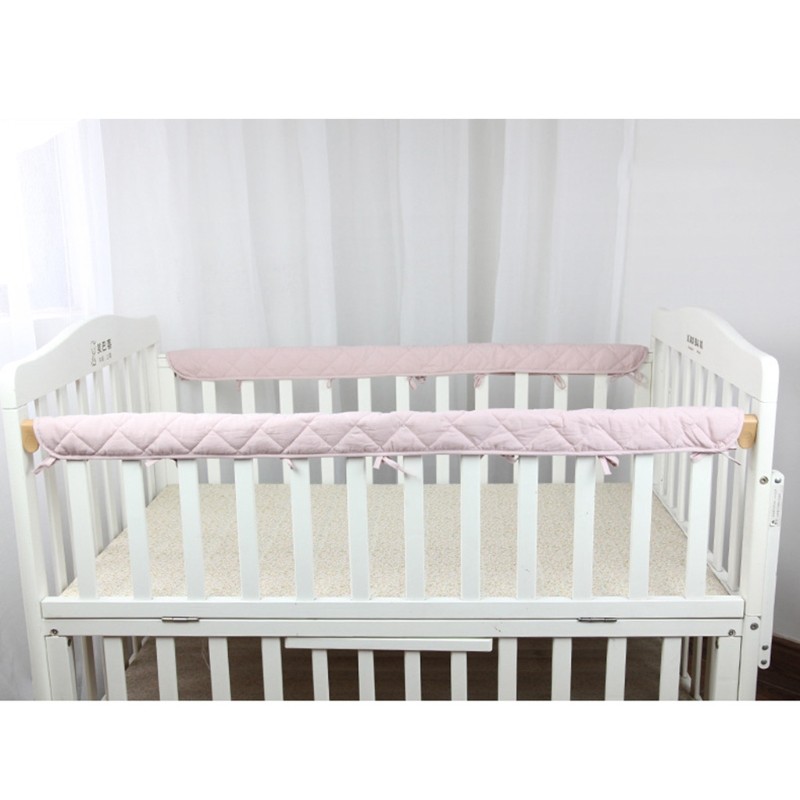 2pcs Cotton Crib Protection Wrap Edge Safe Teething Protector Baby Anti Bite Solid Color Bed Fence Handrail Rail Cover