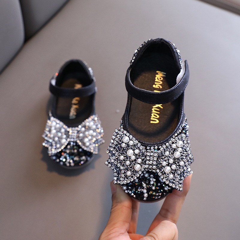 Autumn Girls Leather shoes Princess Square Rhinestone Bow Single Shoes Fashion Children Performance Wedding Shoes G14