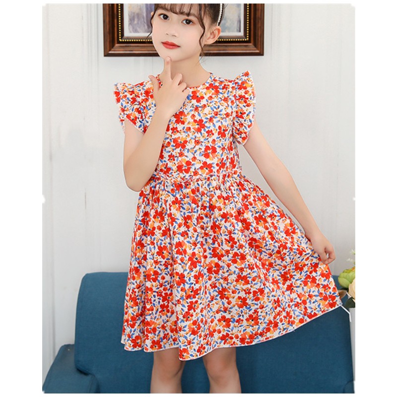 Girl Summer Dress 2022 New Casual Princess Dress Retro Small Floral Kids Dress Vestido 3-14Y G0005