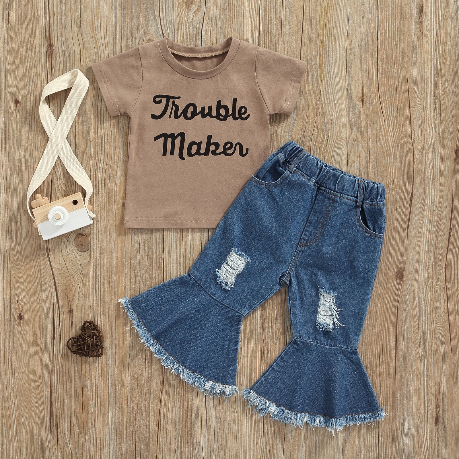 Ma & Baby 1-6Y Baby Boy Girls Clothes Set Summer Letter T-shirt Flare Pants Outfits Costumes D01