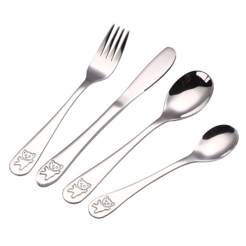 4pcs/set Baby Spoon Spoon Food Feeding Fork Knife Utensil Set Stainless Steel Kids Learning Eating Habit Children Tableware