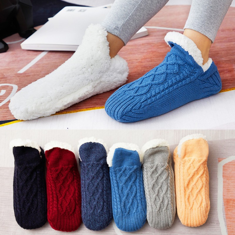 1 Pair Thick Warm Sleep Socks Slippers Women Girls Autumn Winter Velvet Home Floor Socks Non-slip Mid-tube Kawaii Cute Socks