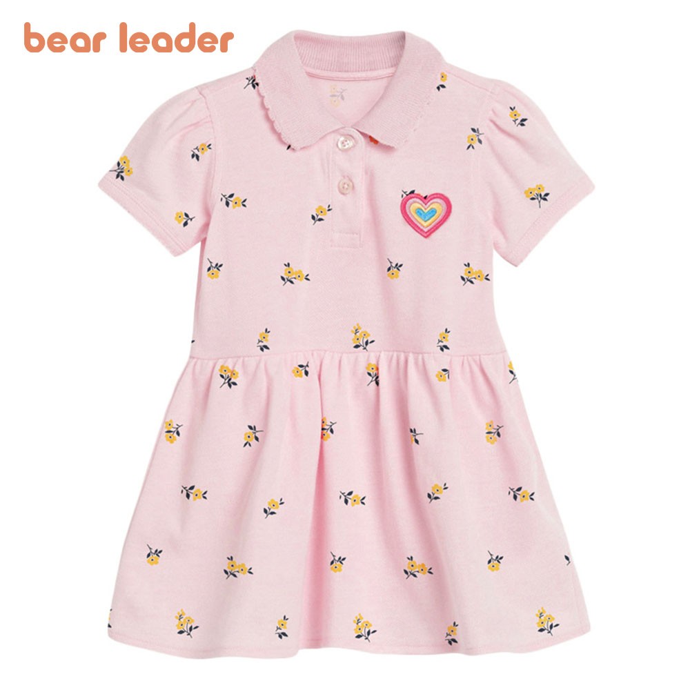 Bear Leader Kids Girls Cotton Fruit Print Dress Short Sleeve Girls Party Dresses Casual Girls Clothes