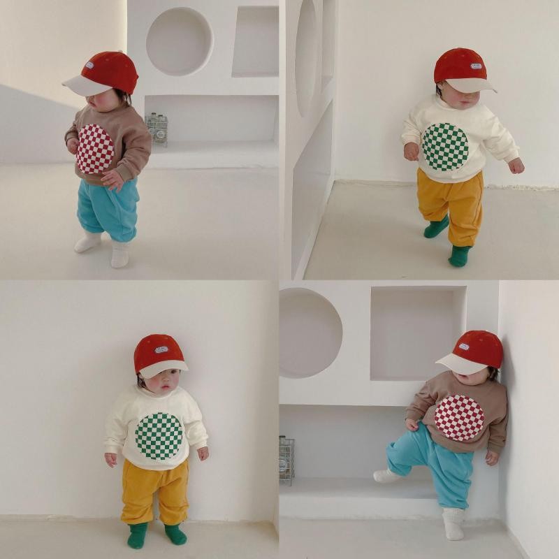 2022 New Casual Pajamas Spring Long Sleeve Plaid Sweatshirt Cotton Candy Color Pant 2pcs Baby Boys Girls Clothing Sets