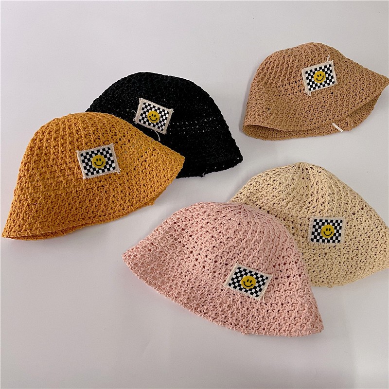 MILANCEL 2022 summer children smiley icon knitted hat sun protection bucket hat