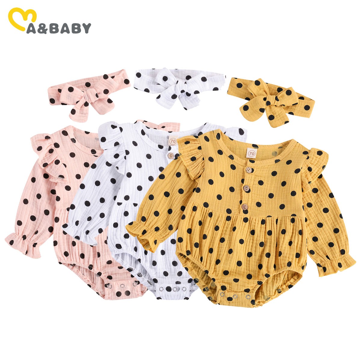 Ma & Baby- Baby Dotted Jumpsuit 0-24 Months Newborn Rompers Long Sleeve Cute Baby Clothes