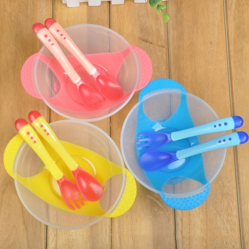 Newborn Baby Dinner Bowl Set Training Bowl Spoon Cutlery Set Dinner Bowl Learn Dishes with Suction Cup Dinnerware