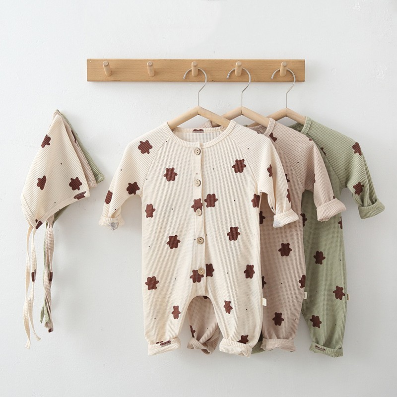 Newborn baby clothes baby clothes with hat print bear baby jumpsuit long sleeve boy and girls autumn jumpsuit bodysuit