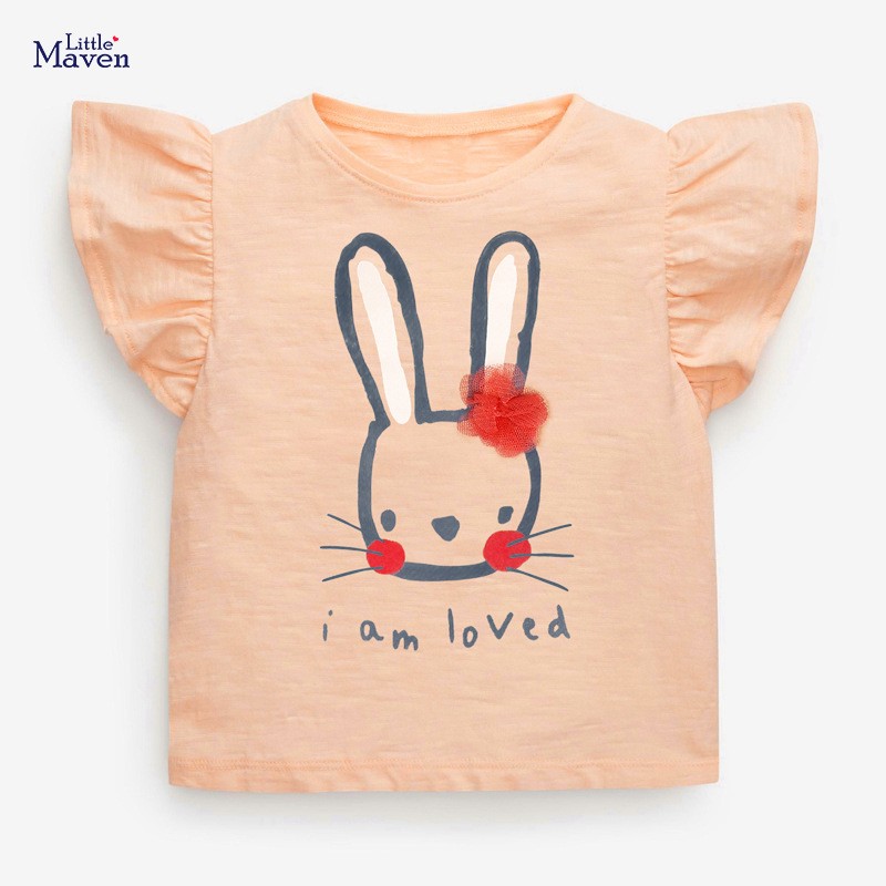 Little Maven 2022 Baby Girls New Fashion Tops Lovely Cartoon Rabbit Cotton T-shirt Soft and Comfort For Kids 2-7 Years