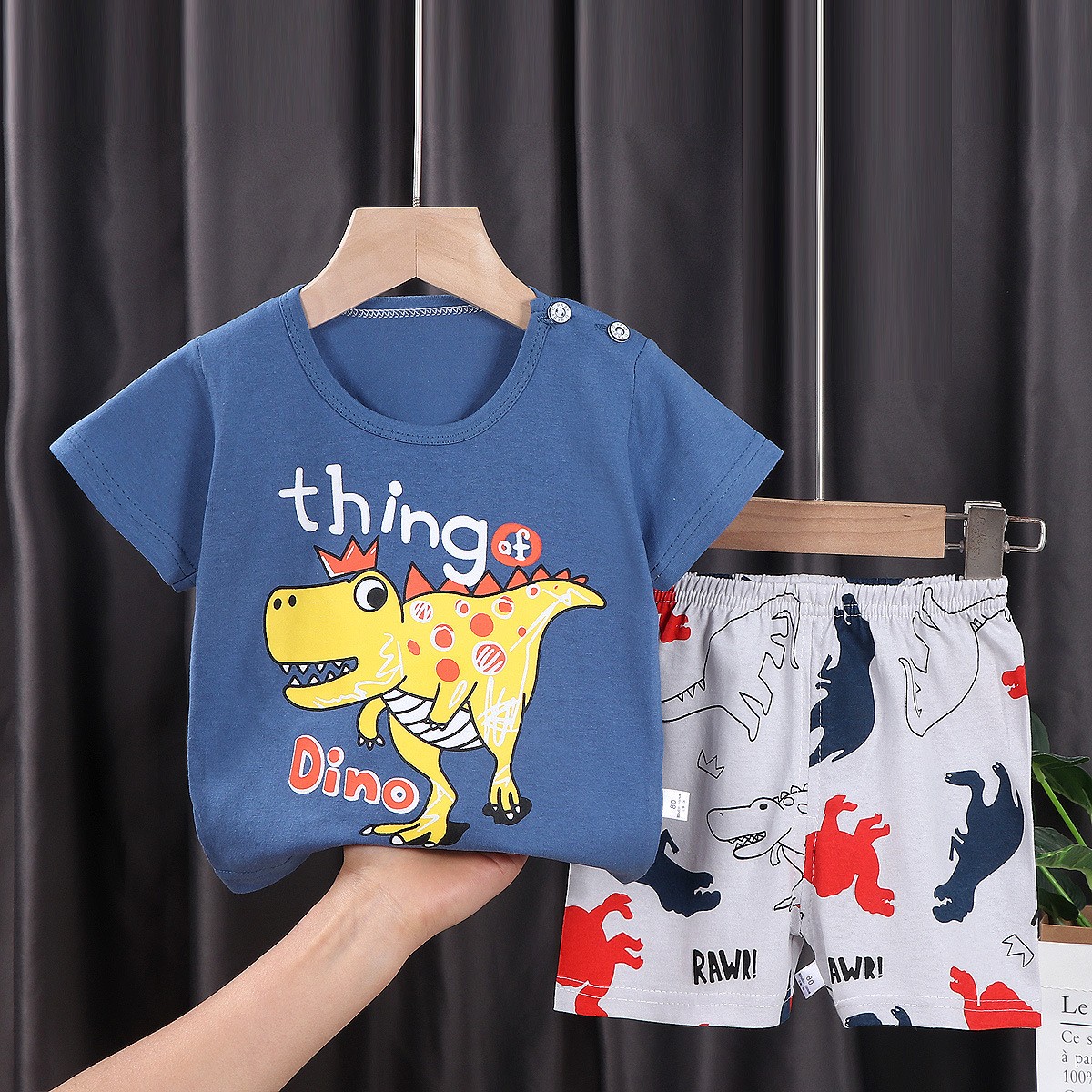 Seieroad Children's Summer Clothes Dinosaur Boys Cartoon T-shirt T-shirt + Pants Kids Clothes Short Sleeve Teenage Clothing Set Tracksuit