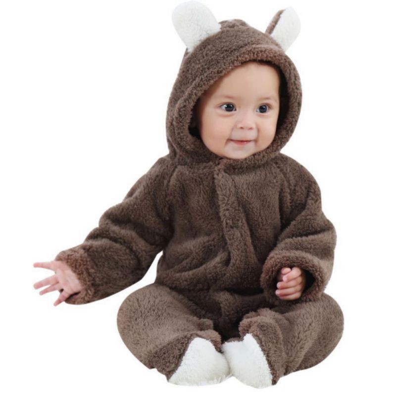 Winter Baby Clothes Flannel Infant Boy Clothes Cartoon Animal Bear Ear Romper Jumpsuit Warm Newborn Toddler Casual Baby Costume