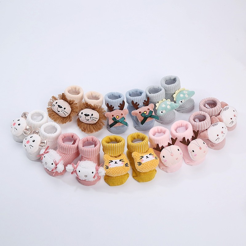 Newborn Baby Girl Boy Cute Cartoon Pattern Cotton Socks Infant Anti-slip Warm Floor Socks Medium Tube Knitted Socks