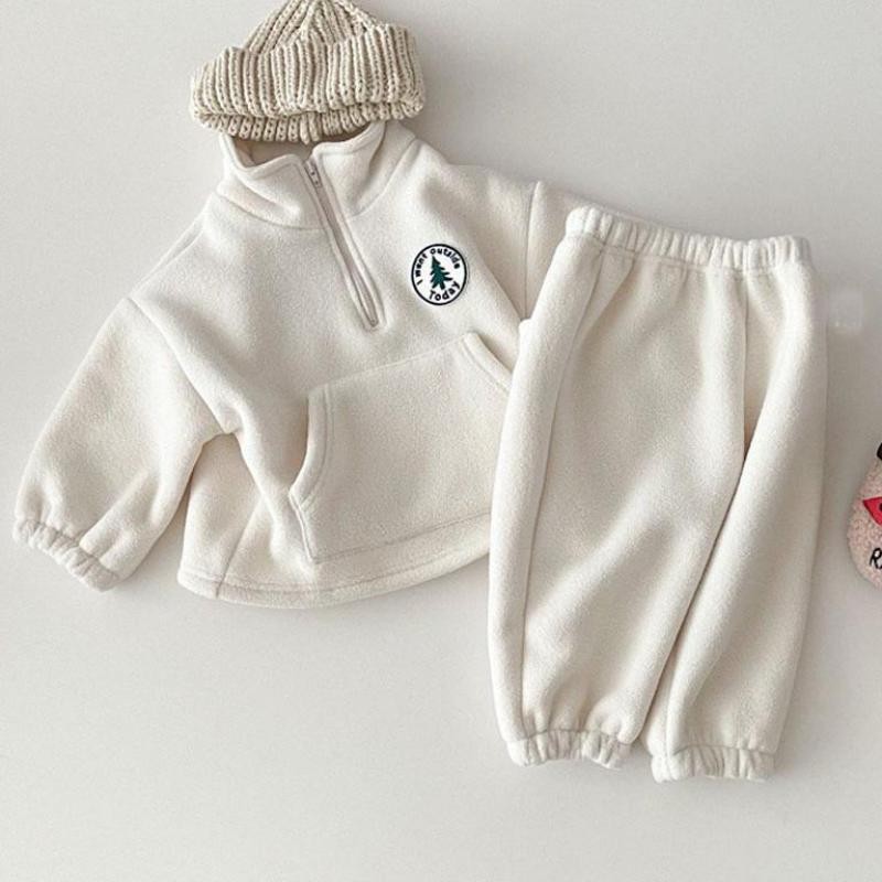 Children's Boys Clothing Sets Thicken Sweatshirt Kids Clothes Girls Solid Cotton Long Sleeve Pullover Tops Pant Suits 2pcs